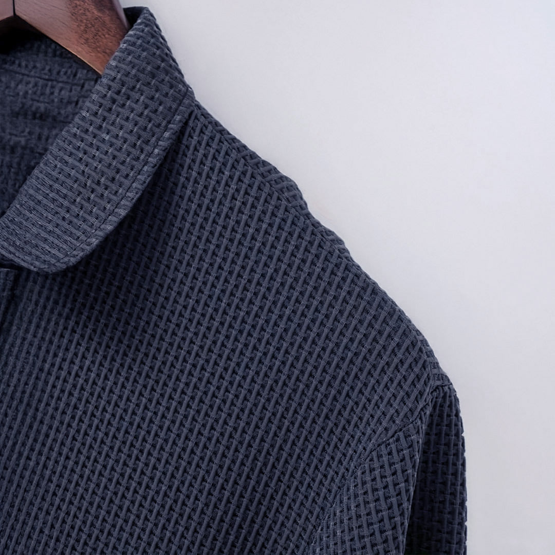 Men's Waffle Knit Long-Sleeve Polo Shirt