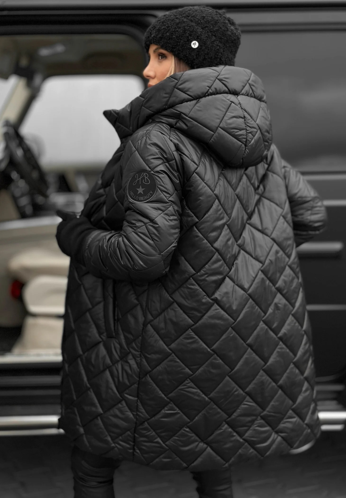 Women's Diamond Quilted Long Hooded Jacket