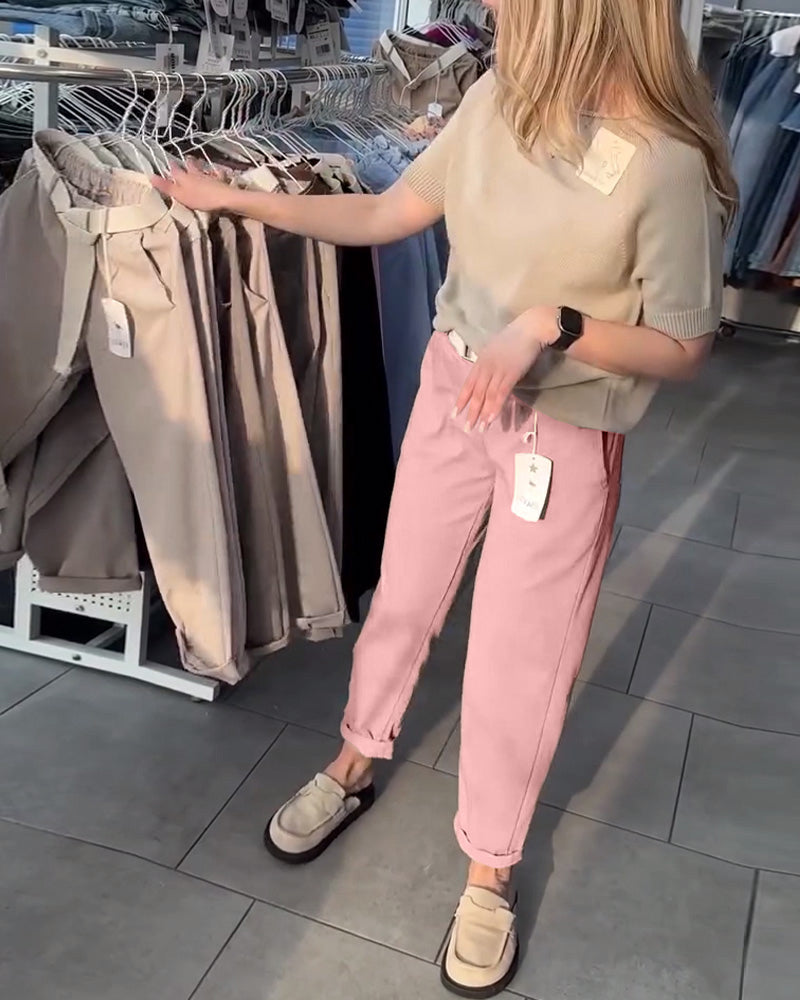 Women's Belted Straight-Leg Trousers