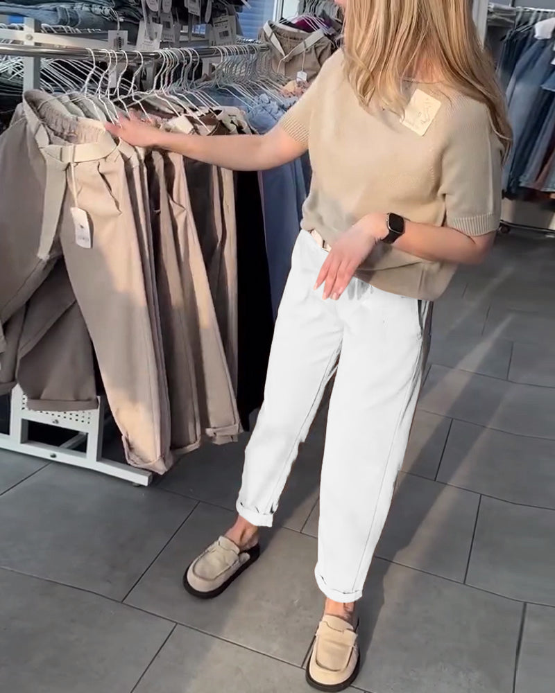 Women's Belted Straight-Leg Trousers