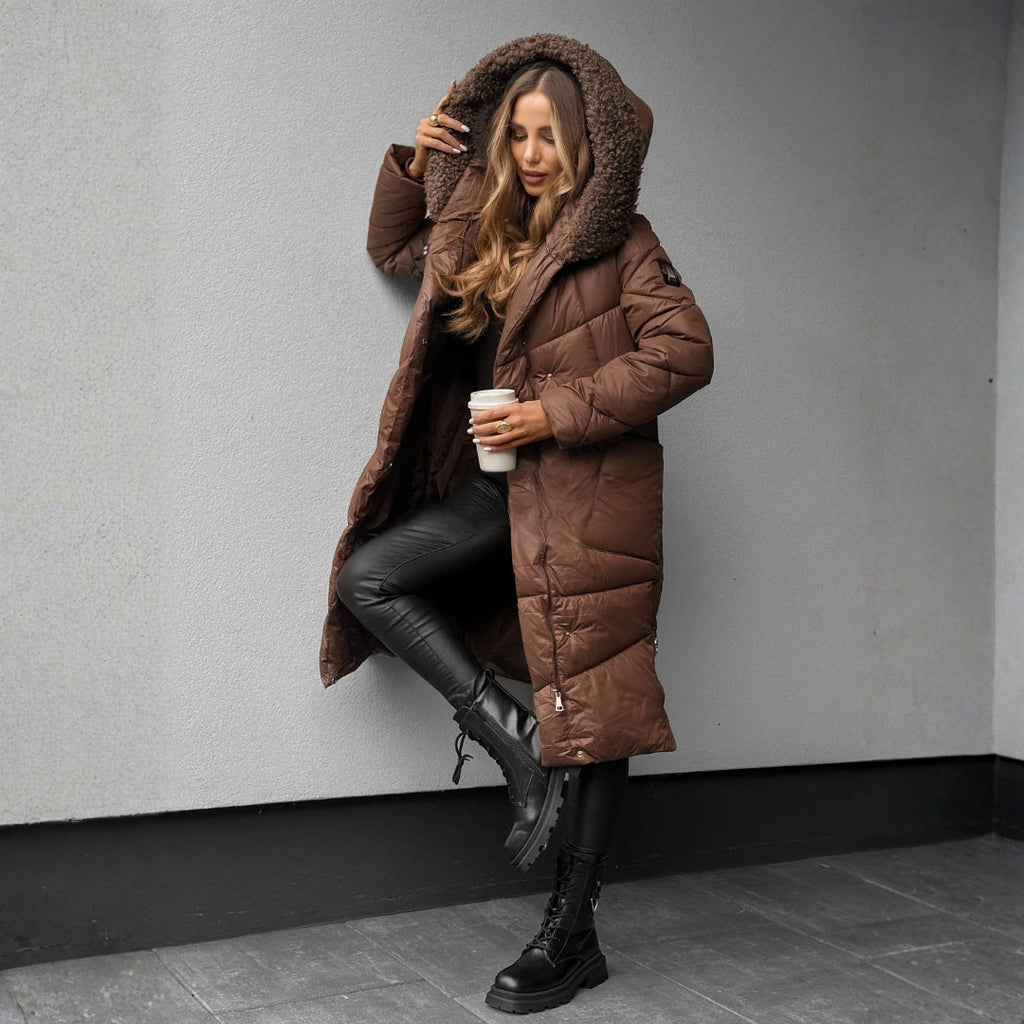 Women's Long Padded Parka with Faux Fur Hood
