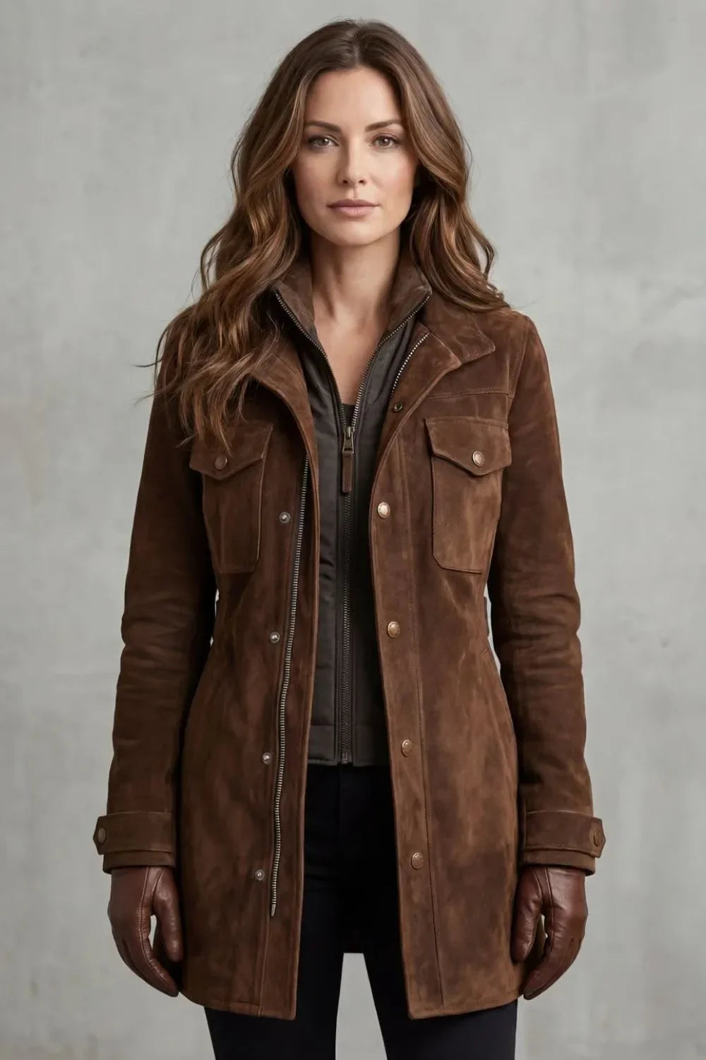 Women's Long Faux Suede Button-Front Coat