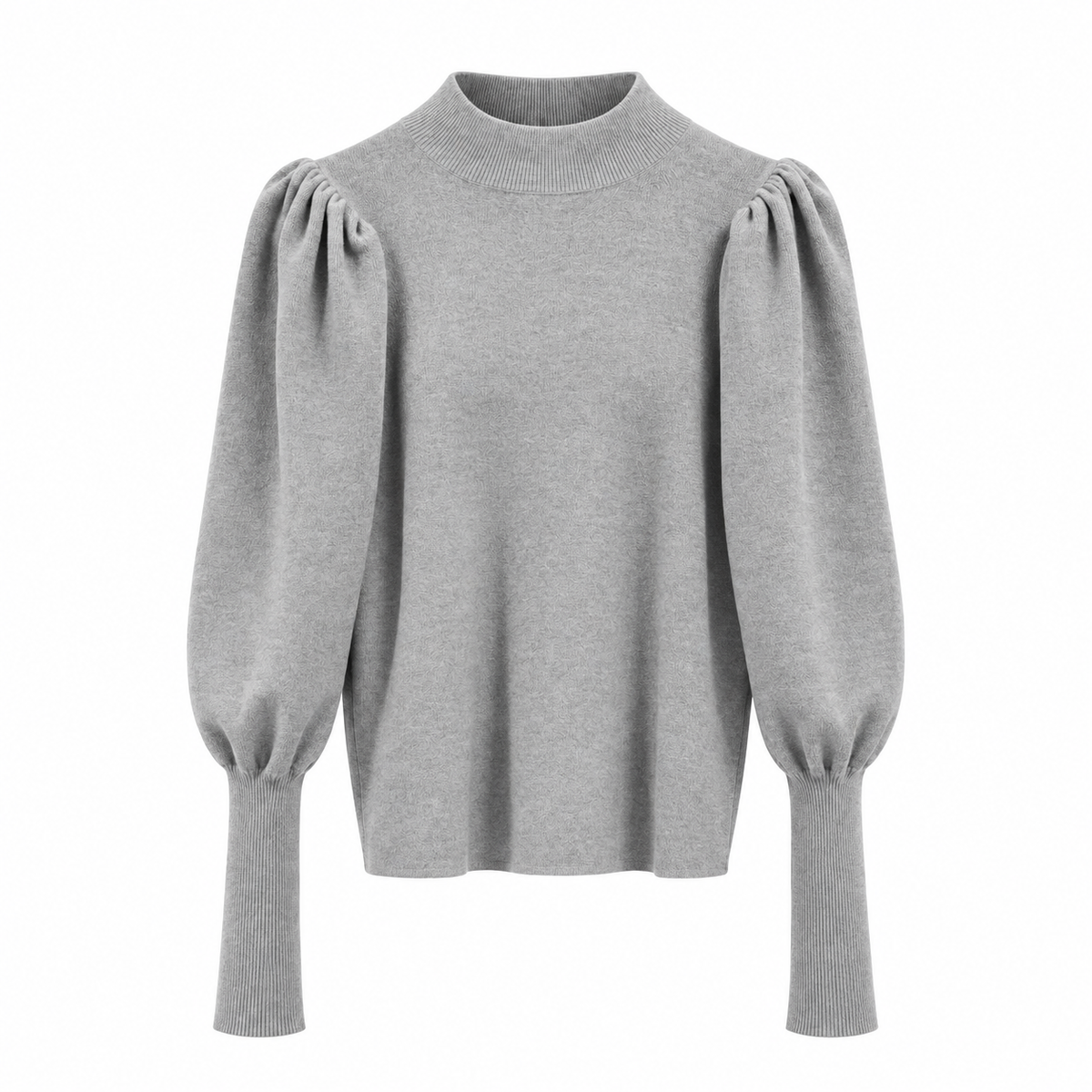 Women's Ribbed Mock Neck Sweater with Puff Sleeves