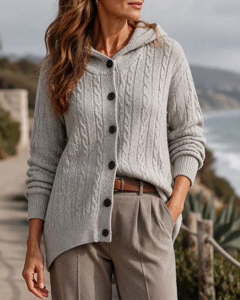 Women's Cable Knit Hooded Cardigan