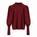 Women's Ribbed Mock Neck Sweater with Puff Sleeves