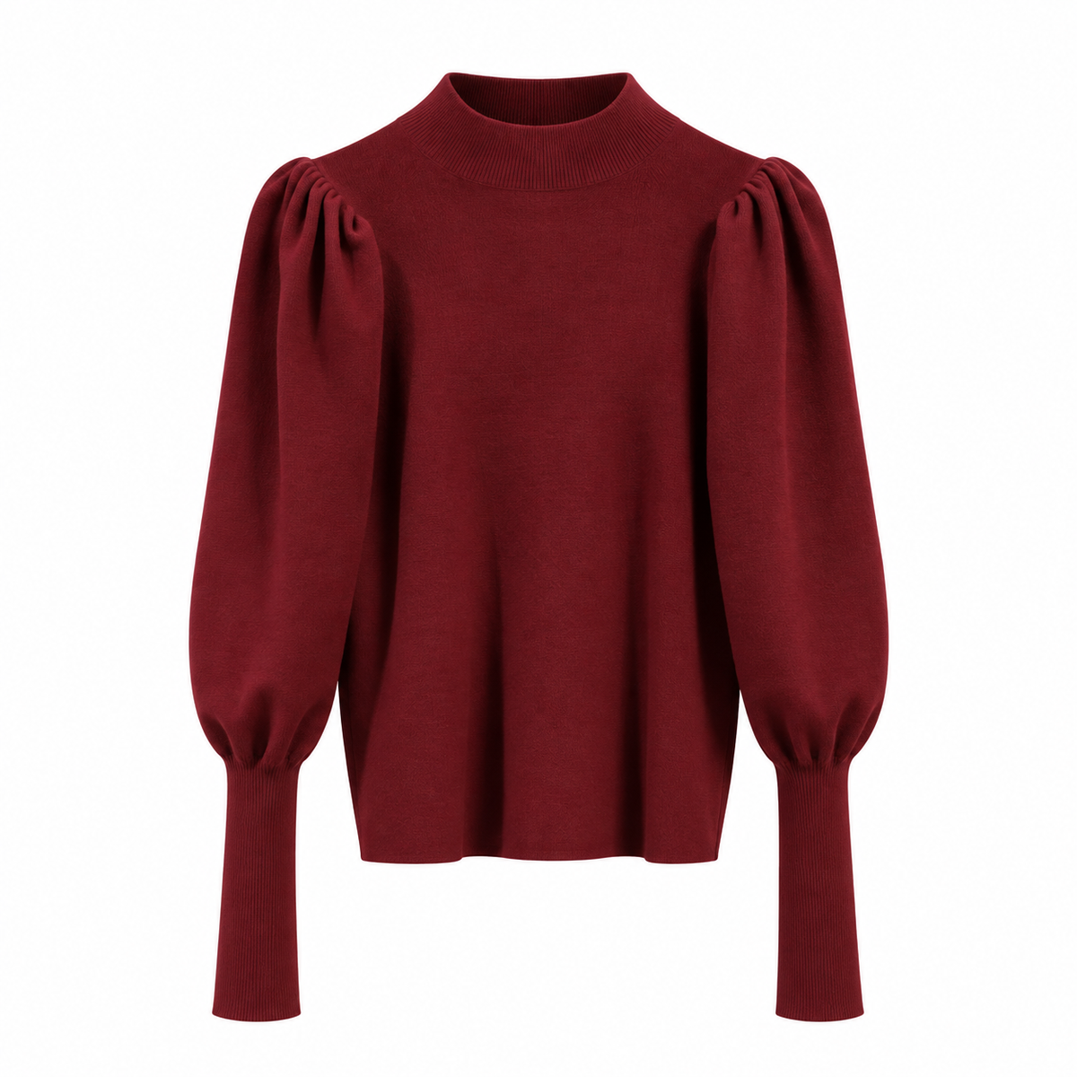 Women's Ribbed Mock Neck Sweater with Puff Sleeves
