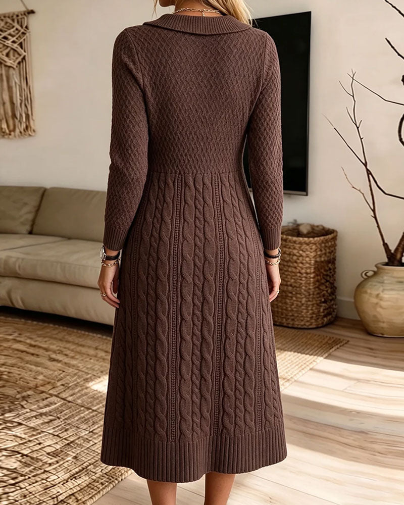 Women's Peter Pan Collar Cable Knit Sweater Dress