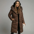 Women's Long Padded Parka with Faux Fur Hood
