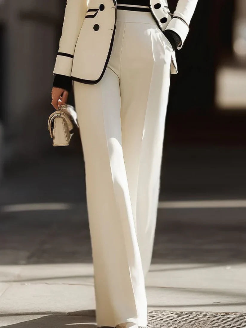 Women's Contrast Piping Two-Piece Suit Set