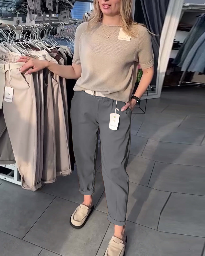 Women's Belted Straight-Leg Trousers