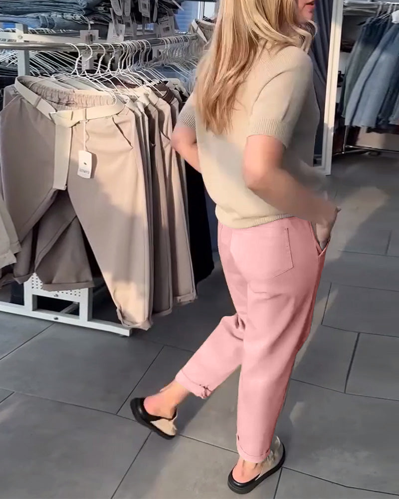 Women's Belted Straight-Leg Trousers