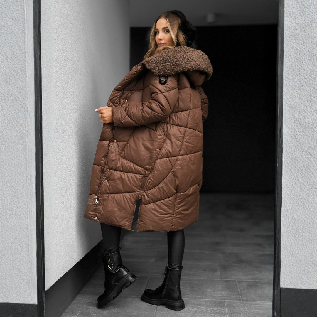 Women's Long Padded Parka with Faux Fur Hood