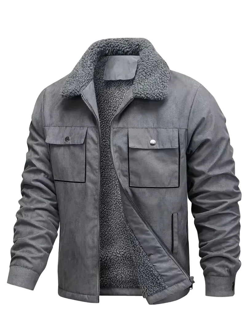 Men's Sherpa-Lined Faux Suede Trucker Jacket
