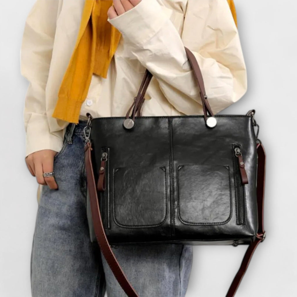 Women's Multi-Pocket Vintage Faux Leather Tote Bag