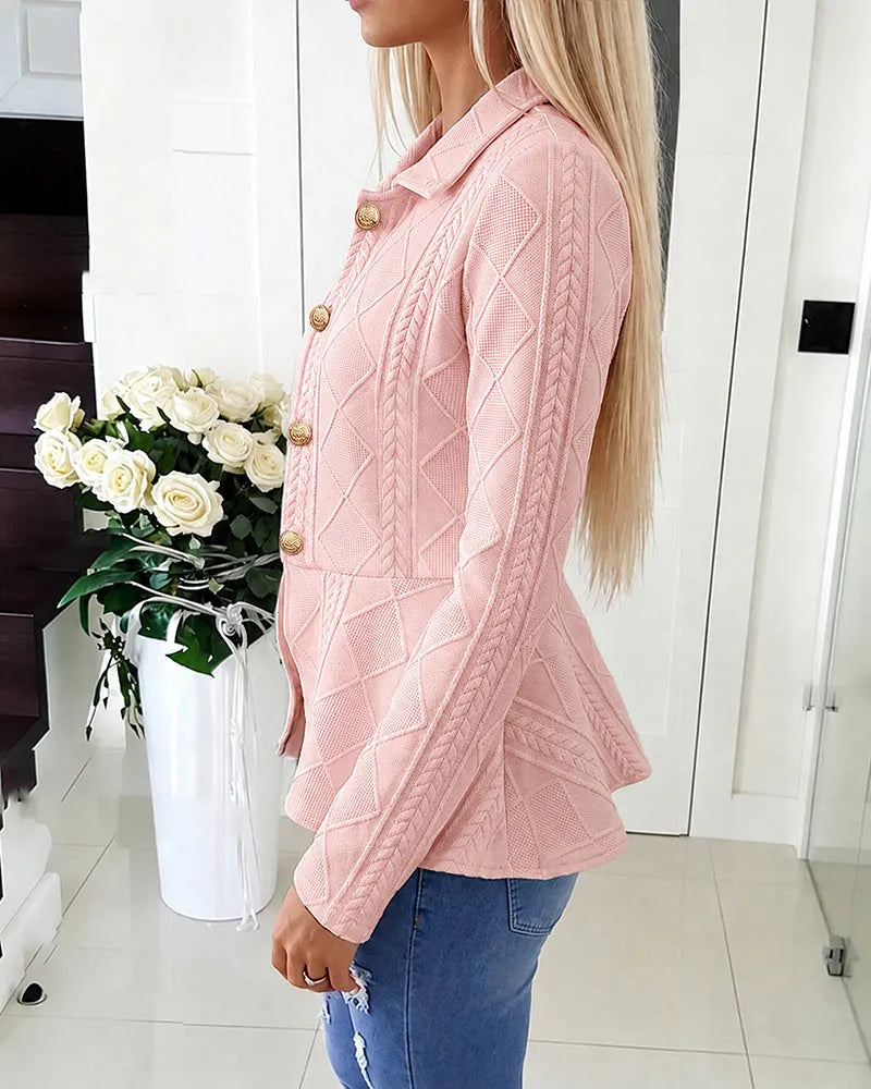 Women's Diamond Knit Cardigan Jacket with Gold Buttons