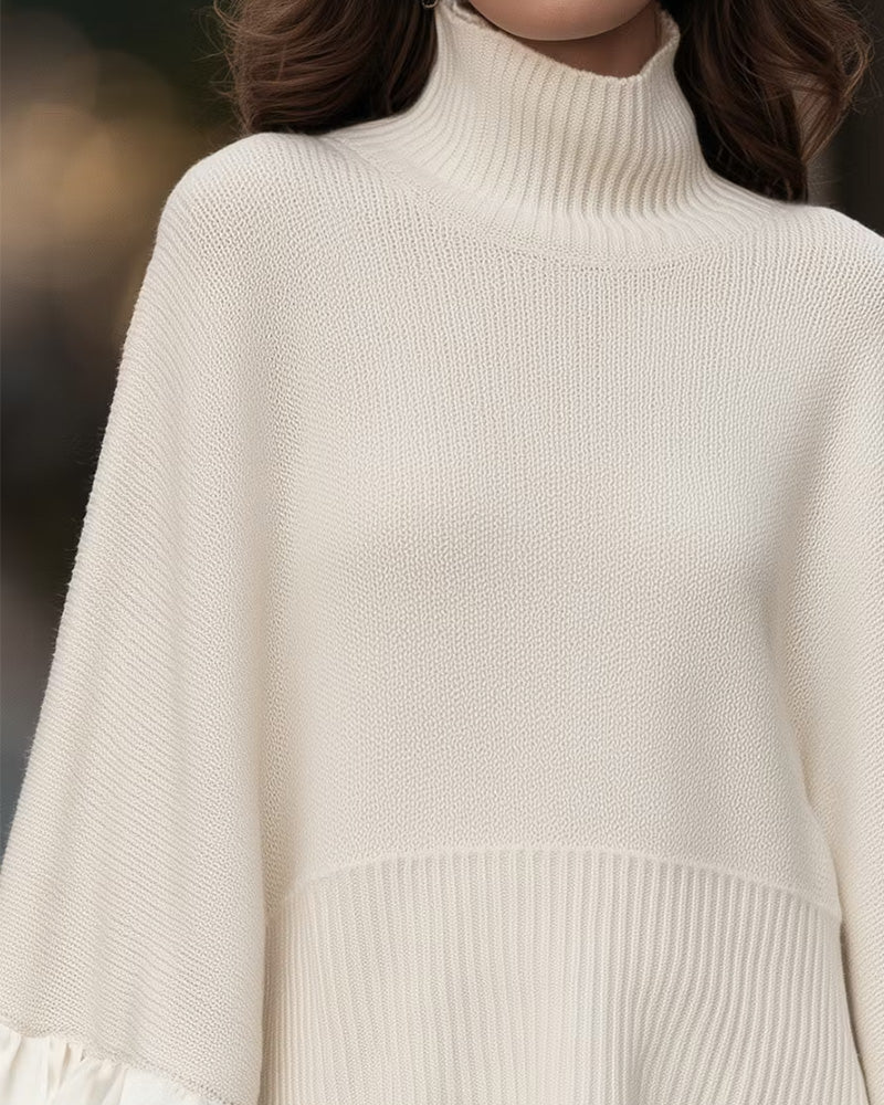 Women's Turtleneck Ruffle Sleeve Knit Sweater