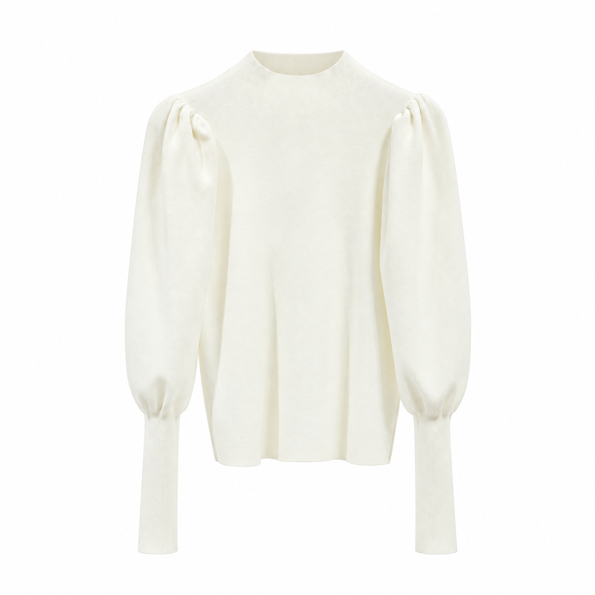 Women's Ribbed Mock Neck Sweater with Puff Sleeves