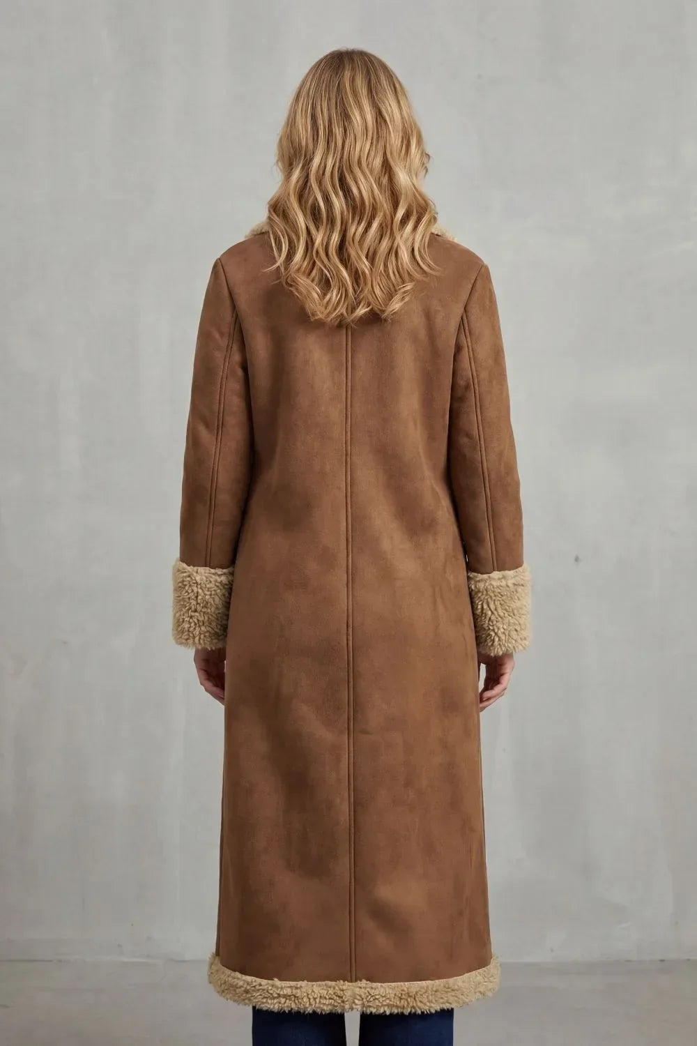 Women's Long Faux Suede Shearling Coat