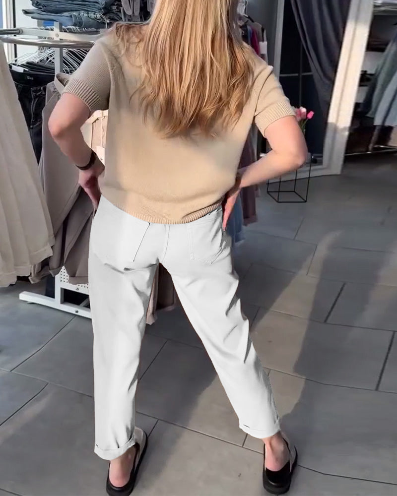 Women's Belted Straight-Leg Trousers