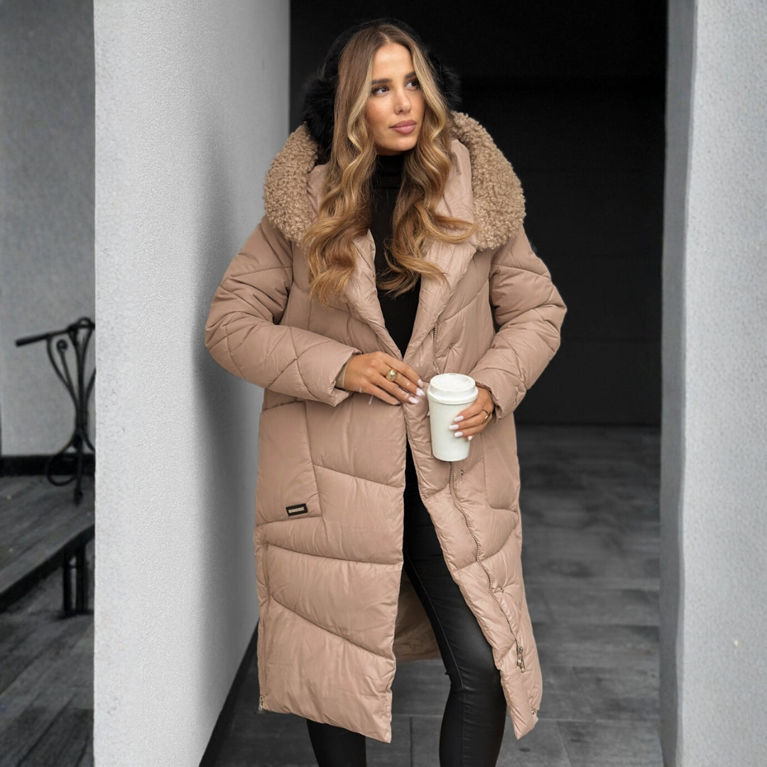 Women's Long Padded Parka with Faux Fur Hood