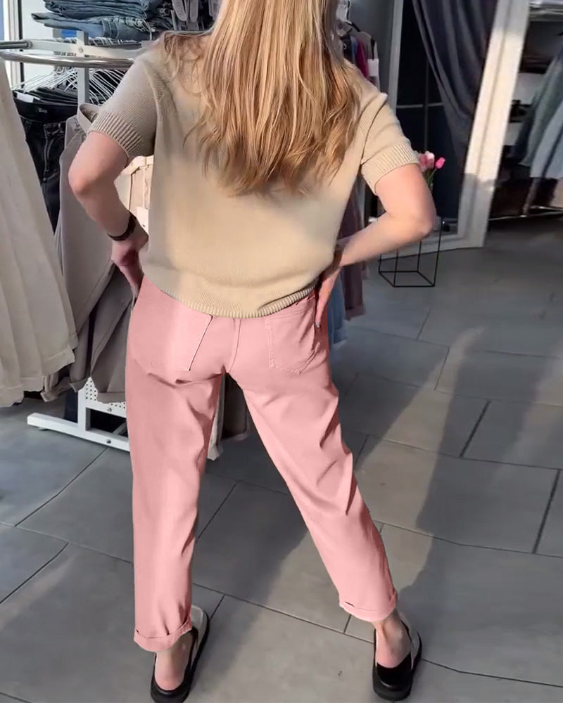 Women's Belted Straight-Leg Trousers
