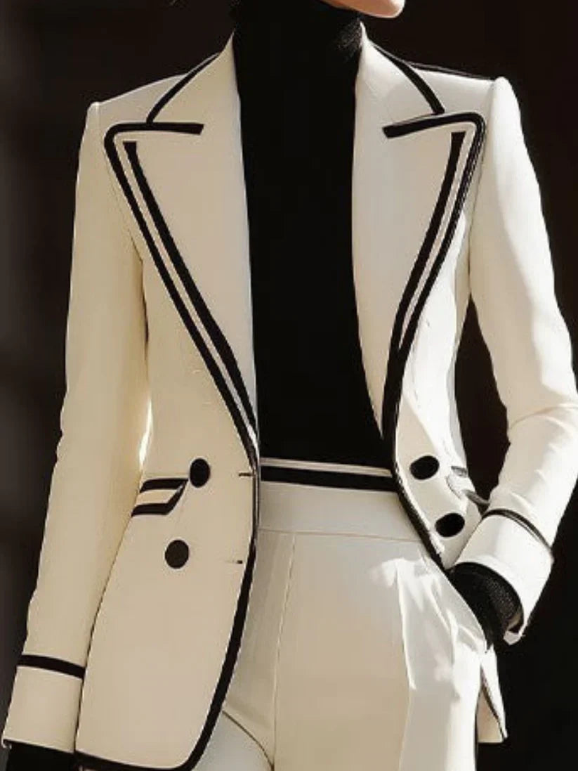 Women's Contrast Piping Two-Piece Suit Set