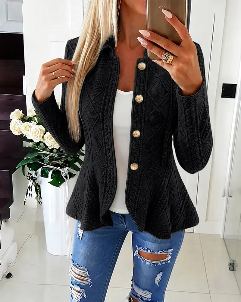 Women's Diamond Knit Cardigan Jacket with Gold Buttons