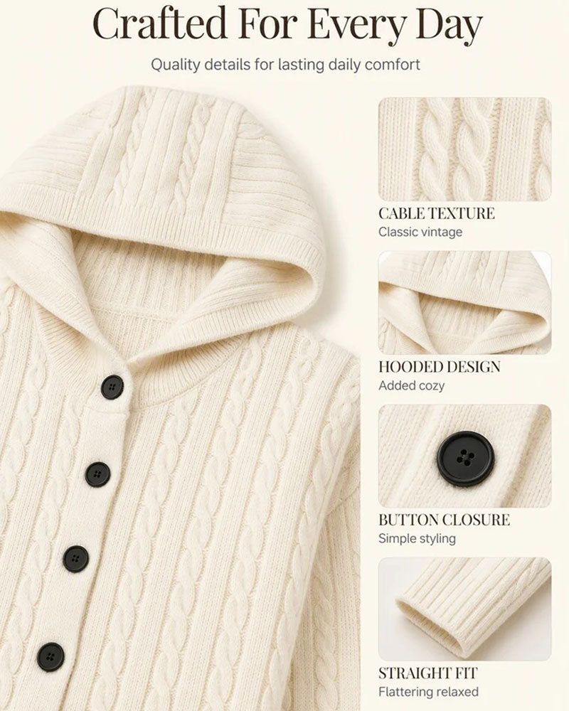 Women's Cable Knit Hooded Cardigan