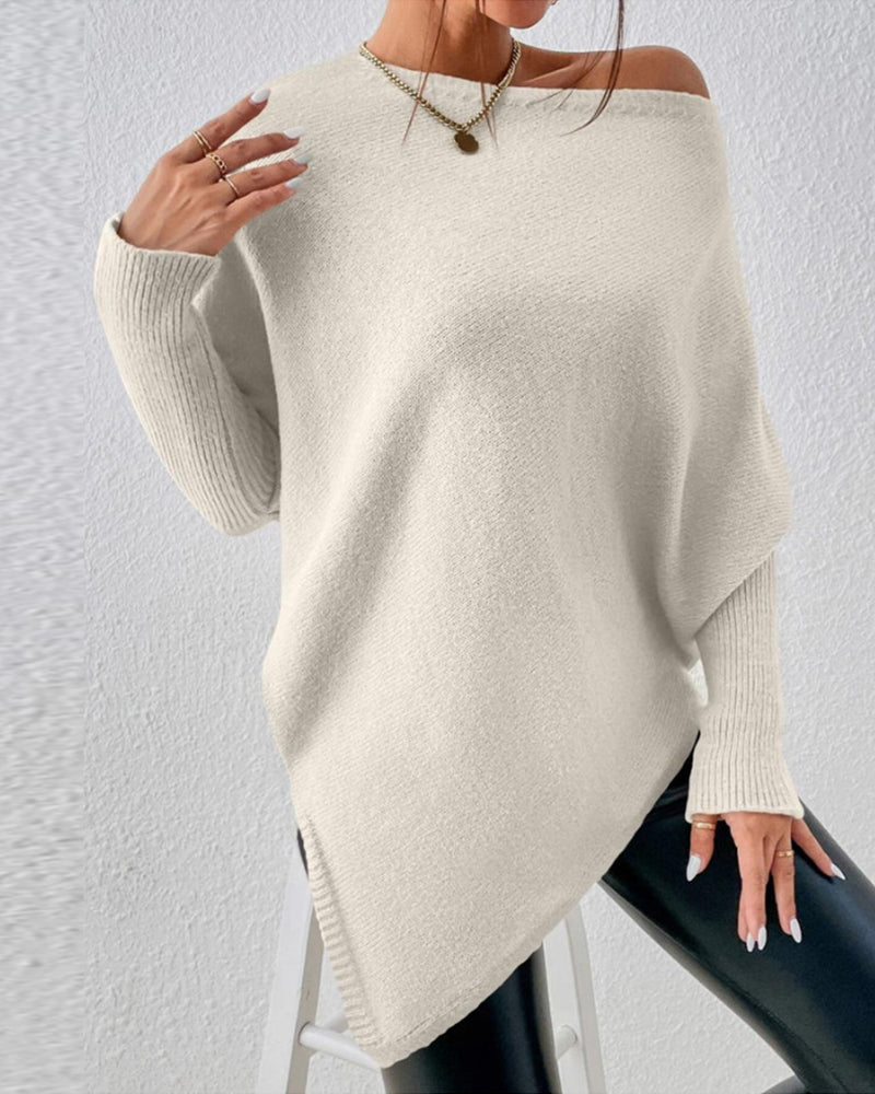 Women's Asymmetric Hem Batwing Knit Sweater
