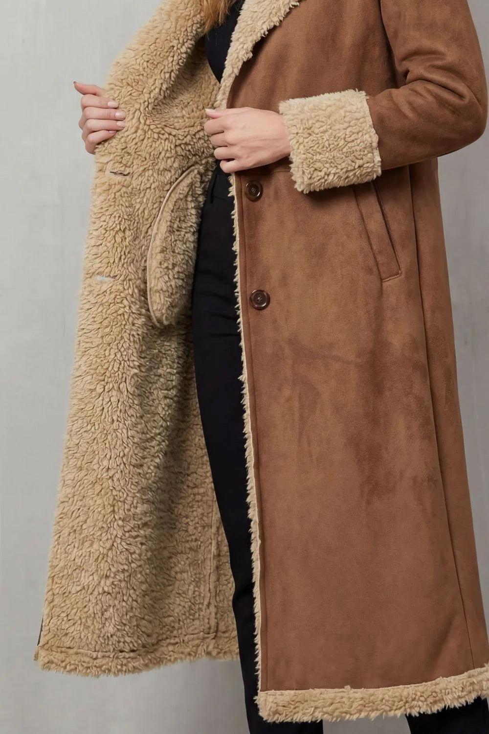 Women's Long Faux Suede Shearling Coat