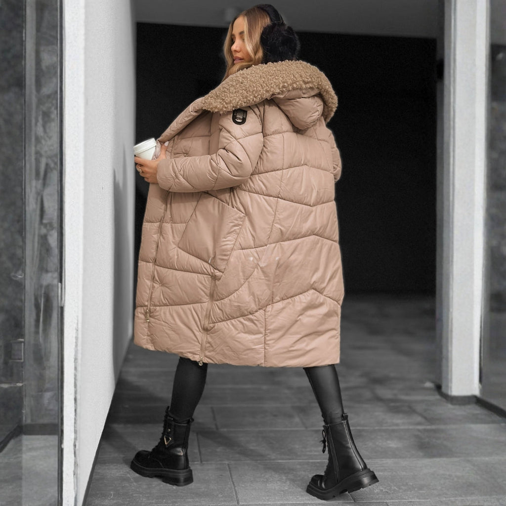 Women's Long Padded Parka with Faux Fur Hood