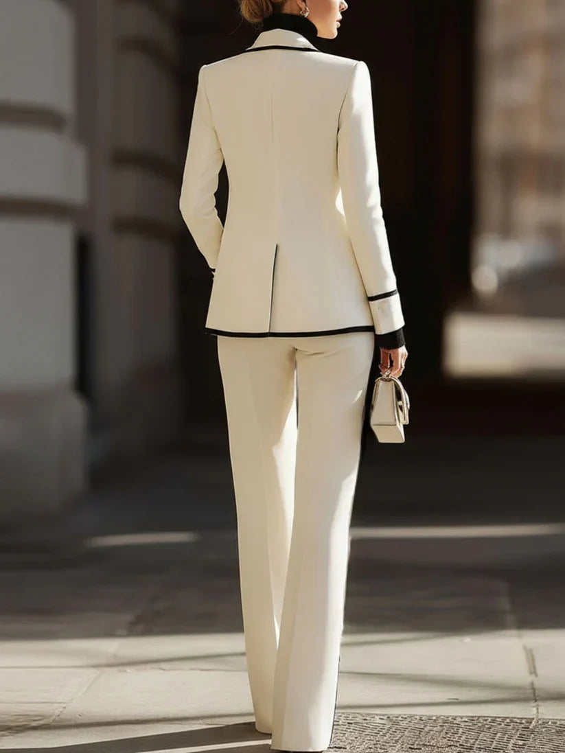 Women's Contrast Piping Two-Piece Suit Set