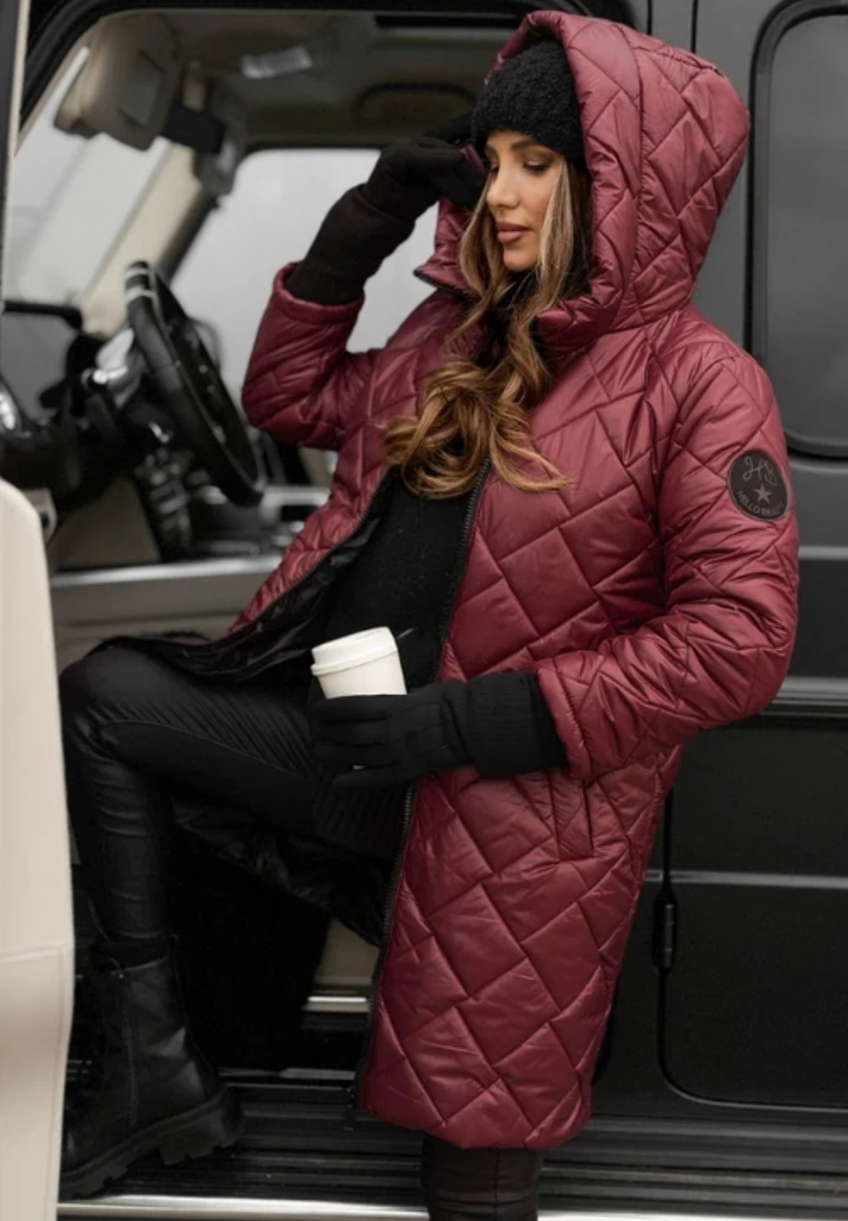 Women's Diamond Quilted Long Hooded Jacket