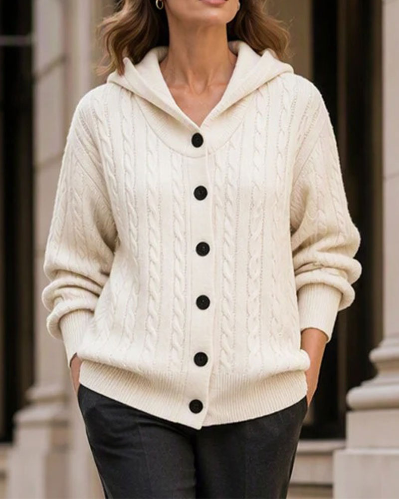 Women's Cable Knit Hooded Cardigan