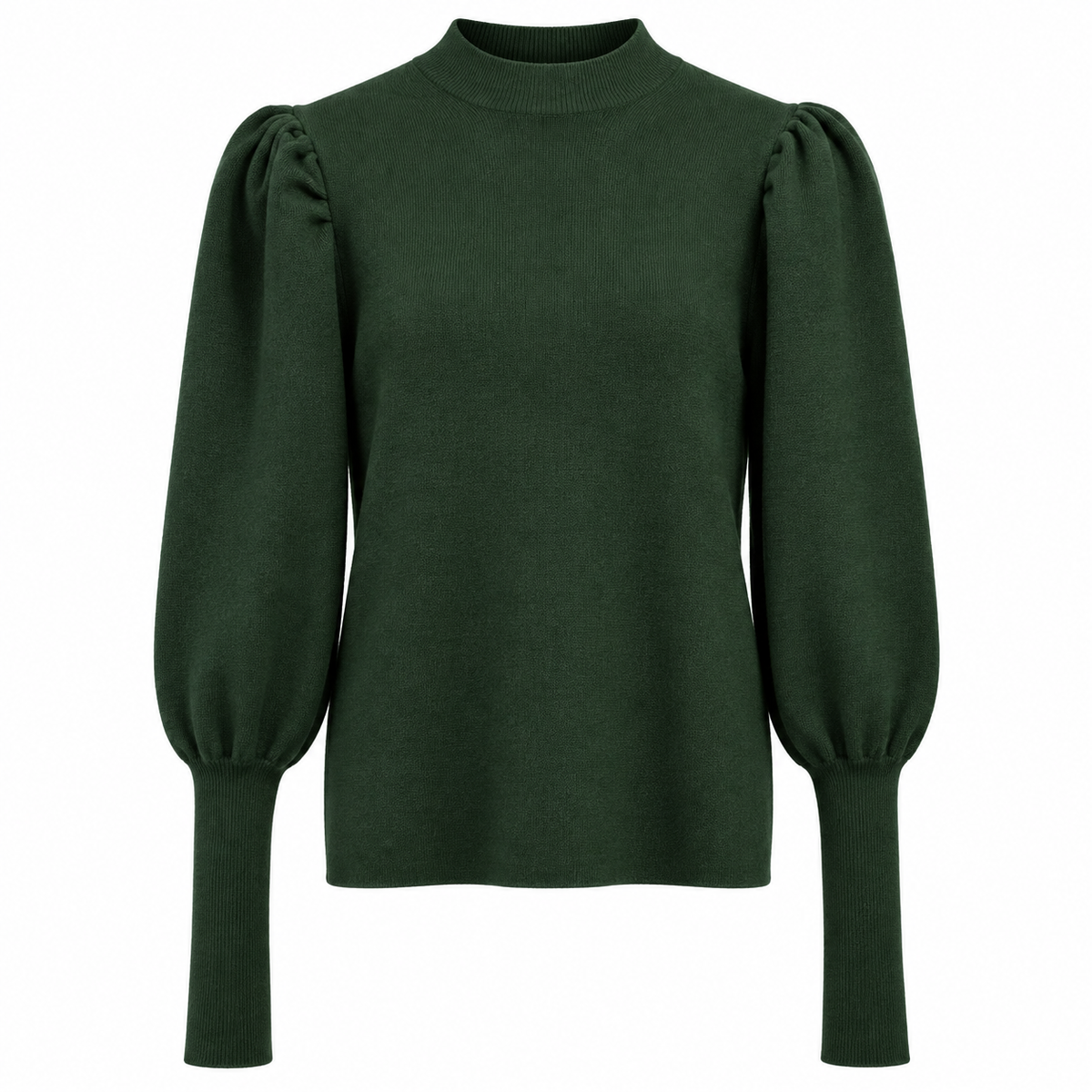 Women's Ribbed Mock Neck Sweater with Puff Sleeves