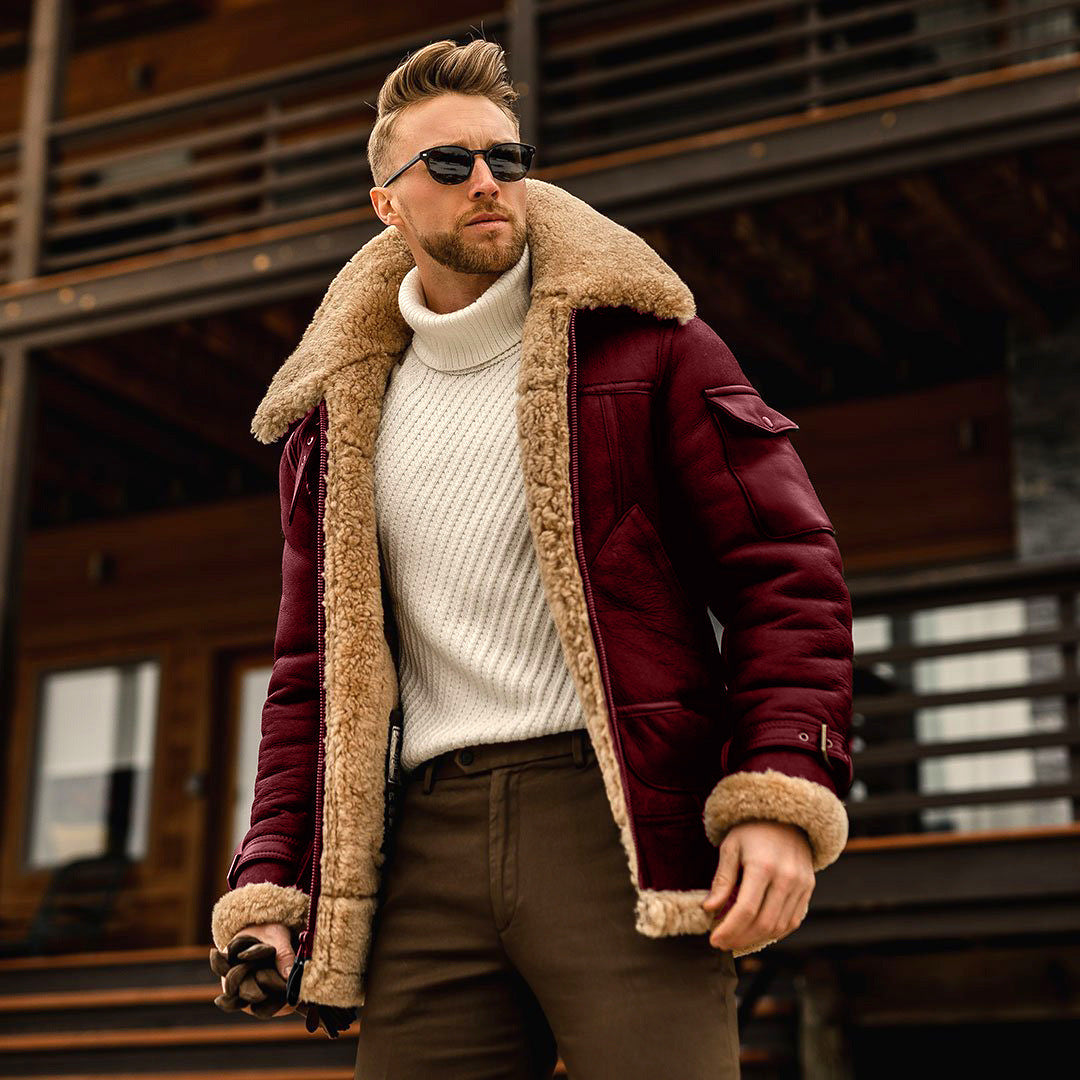 Men's Faux Shearling Lined Aviator Jacket