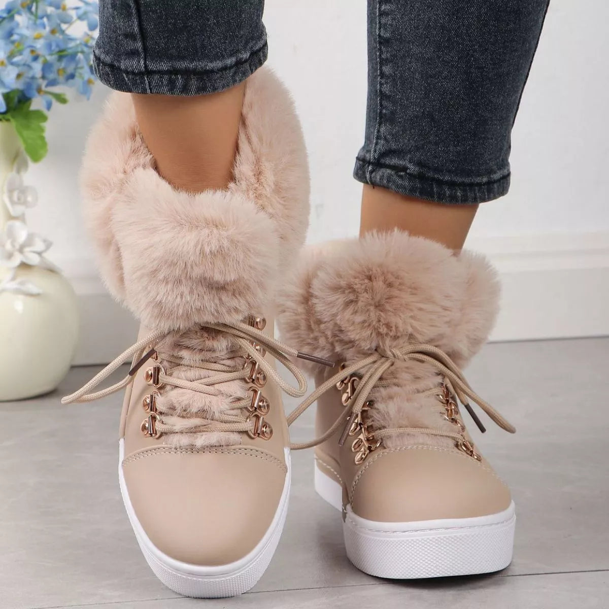 Women's Faux-Fur Lace-Up Ankle Boots