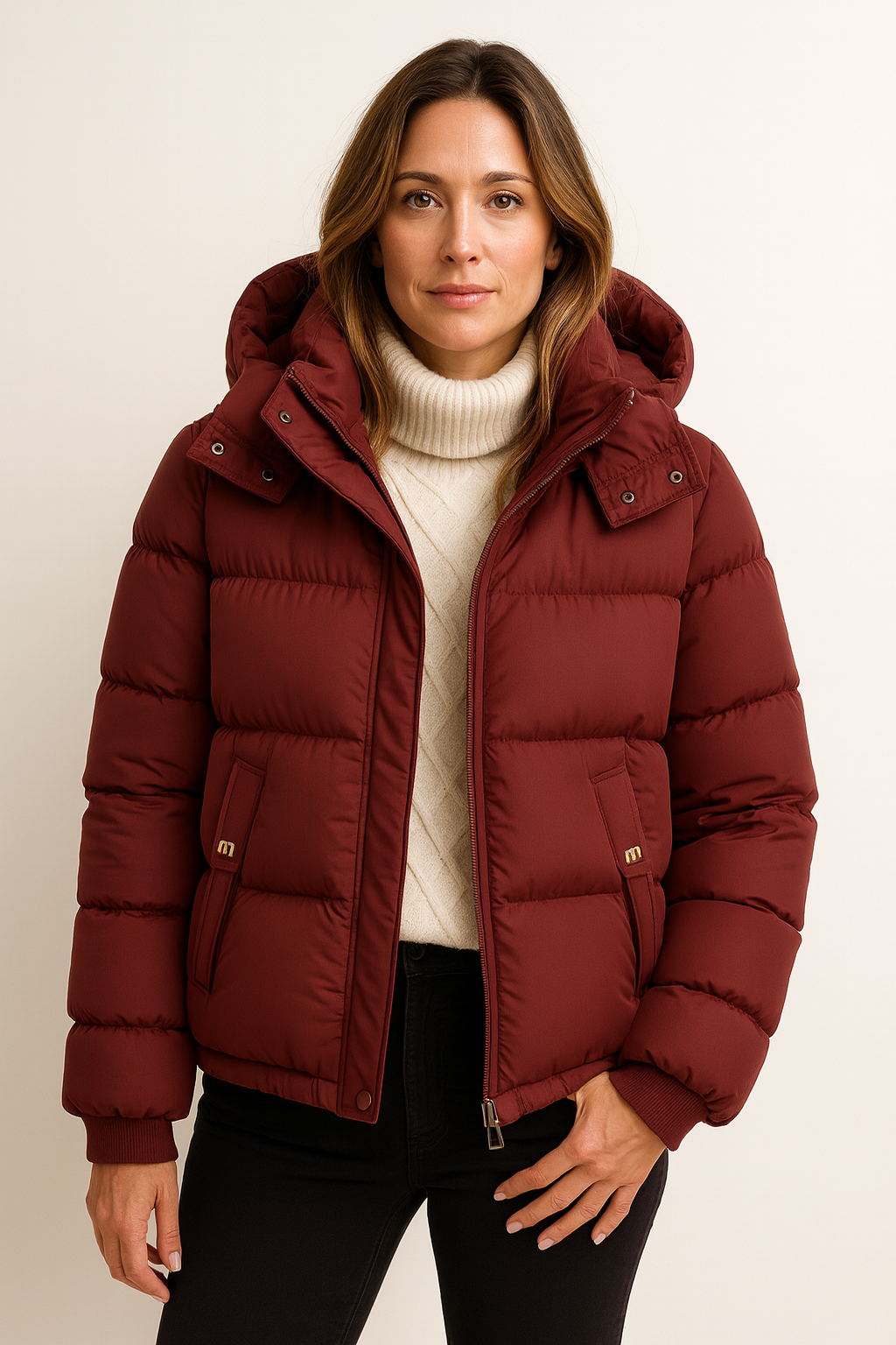 Lotte Cropped Puffer Jacket – Warm Hooded Quilted Winter Coat for Women