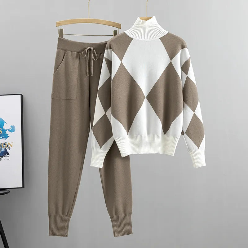 Women's Argyle Knit Sweater & Pants Set