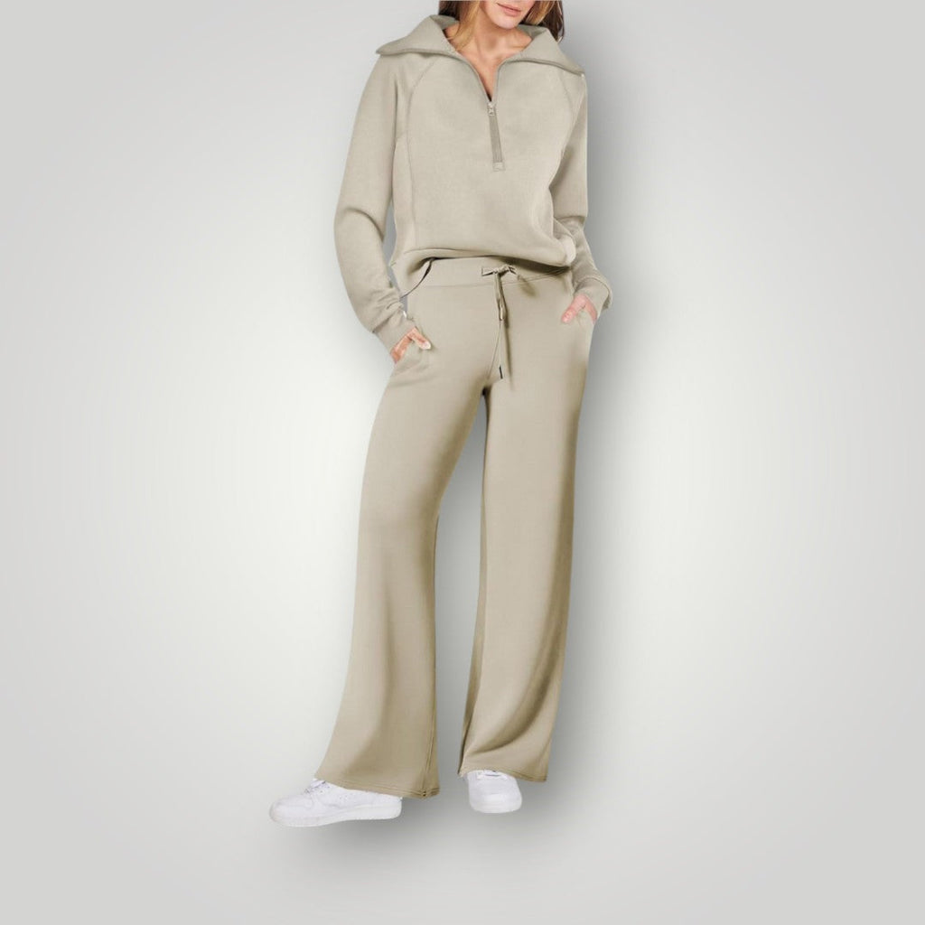 Women's Half-Zip Lounge Set with Wide-Leg Pants