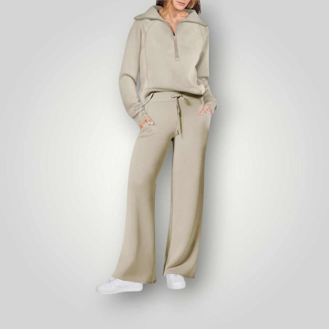 Women's Half-Zip Lounge Set with Wide-Leg Pants