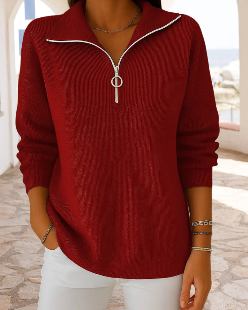 Women's Half-Zip Ribbed Knit Pullover