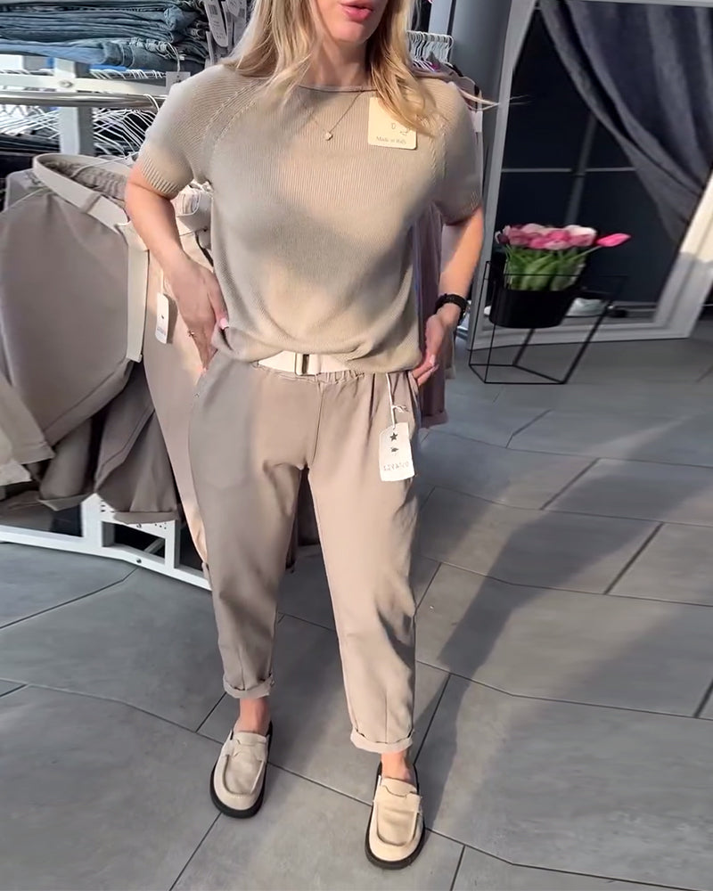 Women's Belted Straight-Leg Trousers