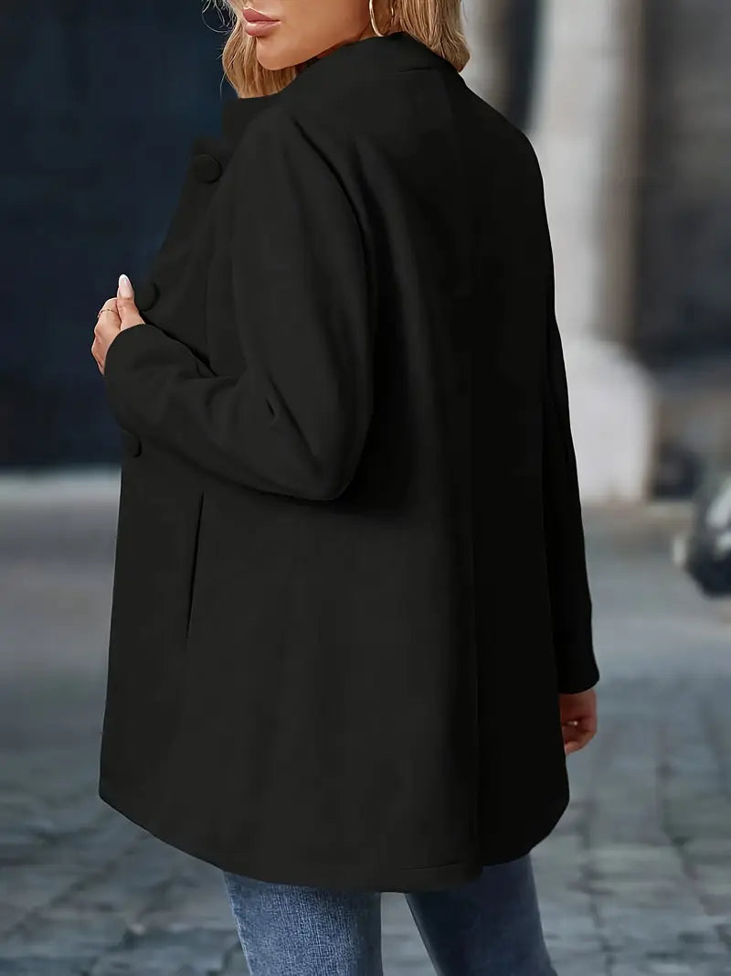 Women's Tailored Stand-Collar Coat with Covered Buttons