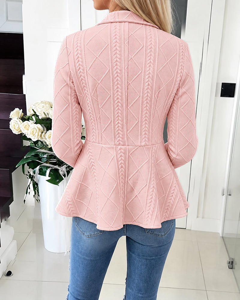 Women's Diamond Knit Cardigan Jacket with Gold Buttons