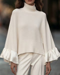 Women's Turtleneck Ruffle Sleeve Knit Sweater