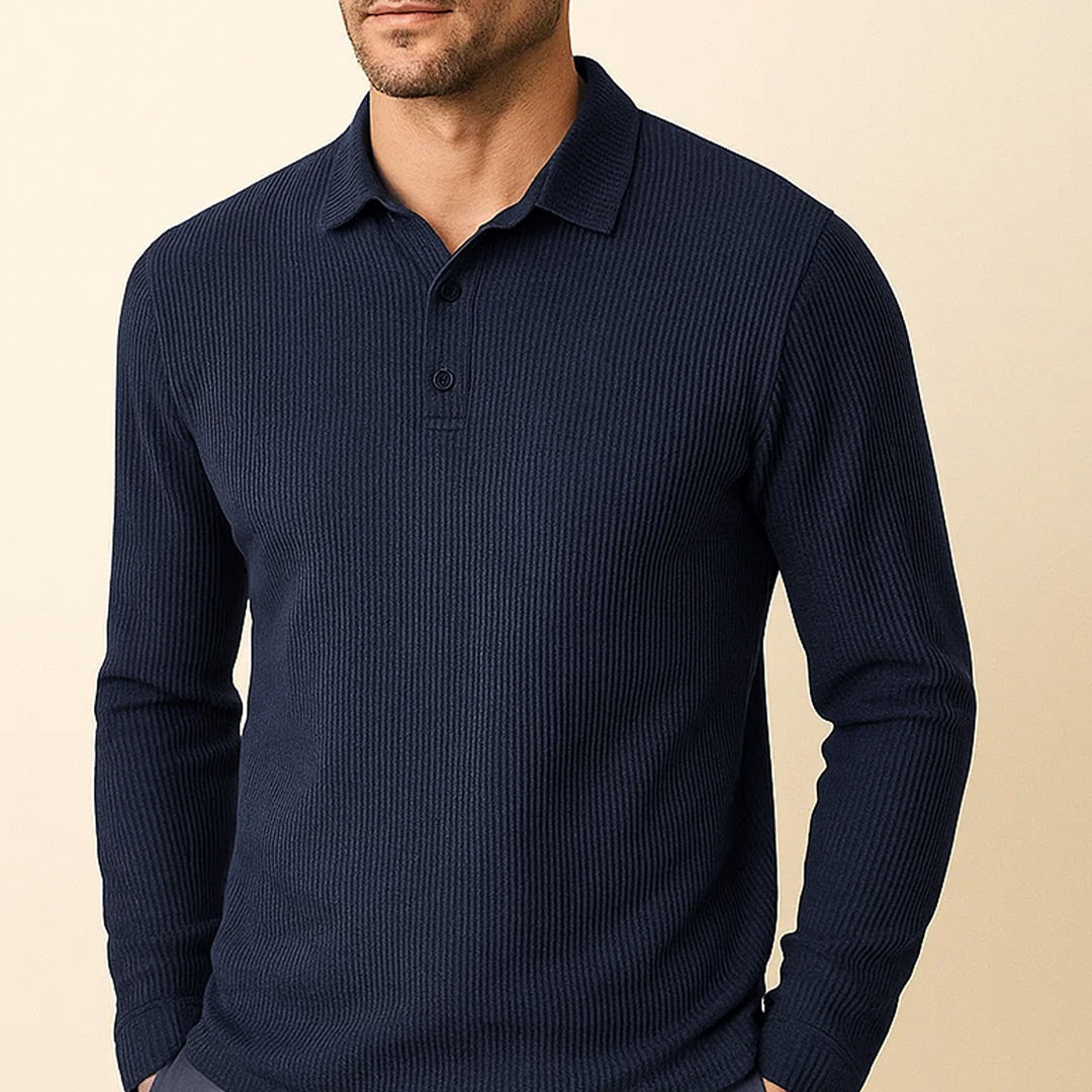 Men's Waffle Knit Long-Sleeve Polo Shirt