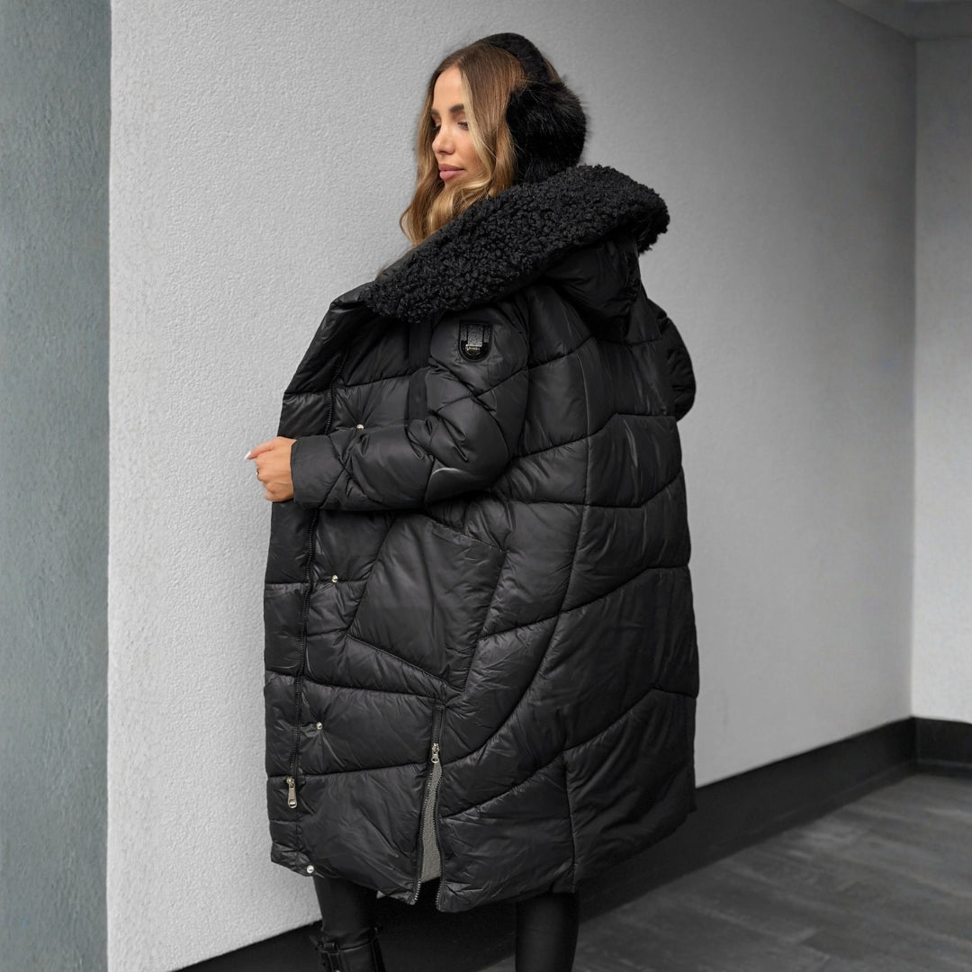 Women's Long Padded Parka with Faux Fur Hood