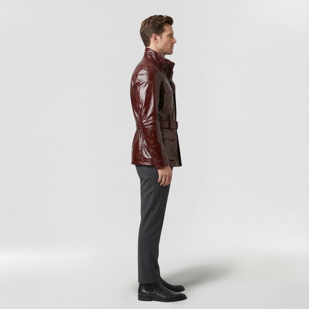 Men's Glossy Faux-Leather Utility Jacket