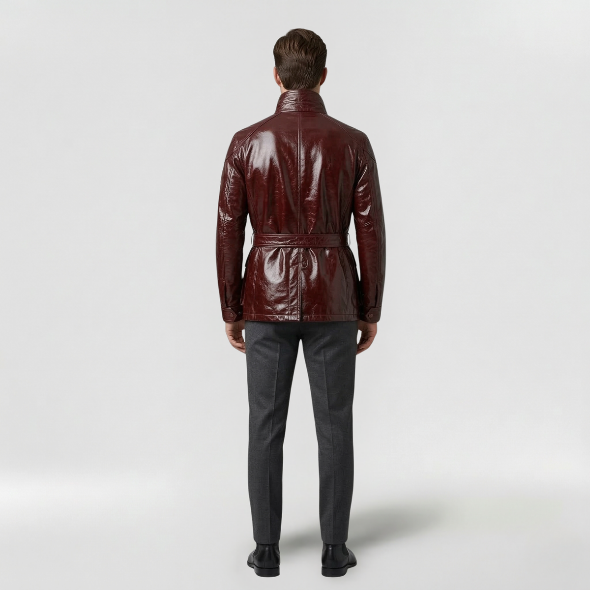 Men's Glossy Faux-Leather Utility Jacket